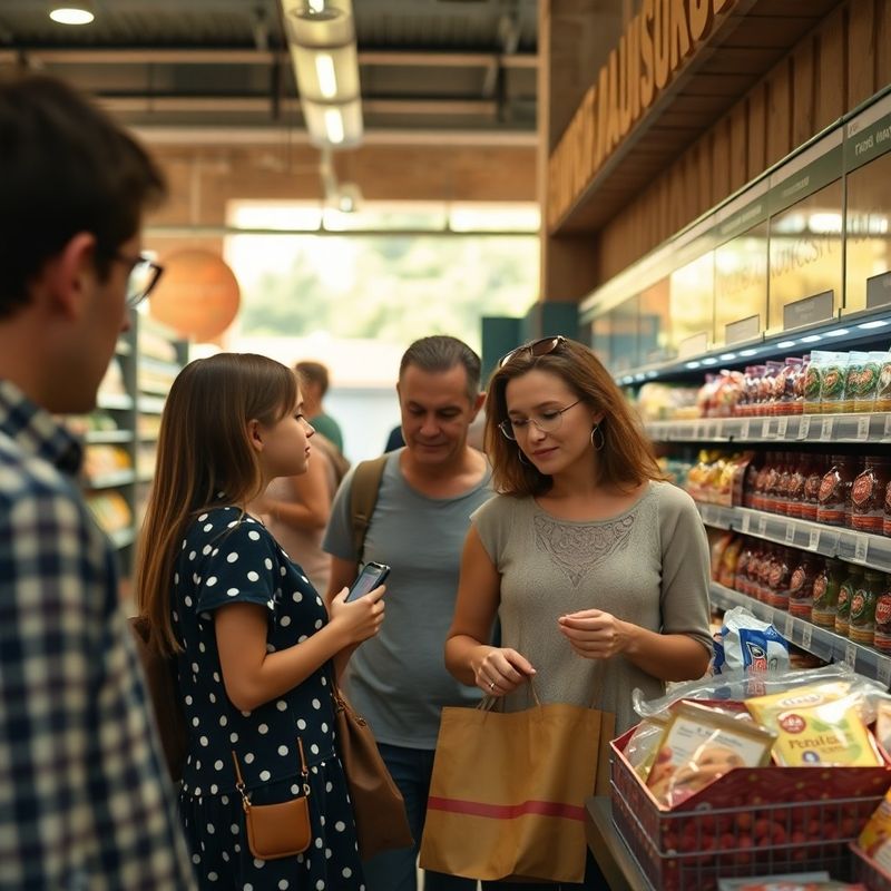 Obitelj u supermarketu provjerava cijene